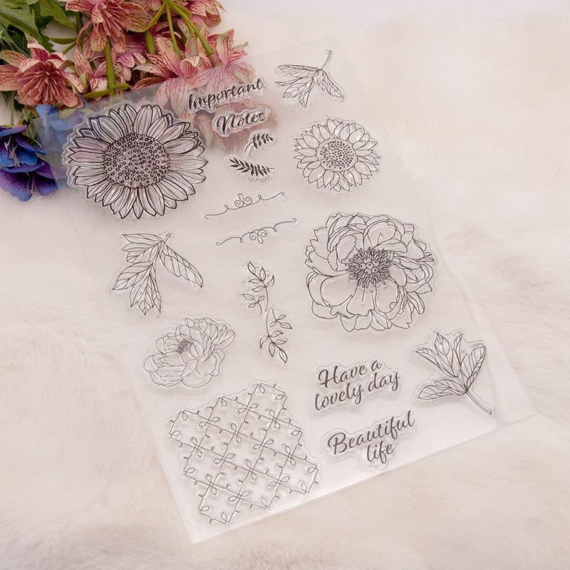 Arbuya Flowers Leaves Sunflower Peony Lovely Day Phrase Plaid Background Decorative Clear Stamp for Card Making Scrapbooking DIY - Image 5